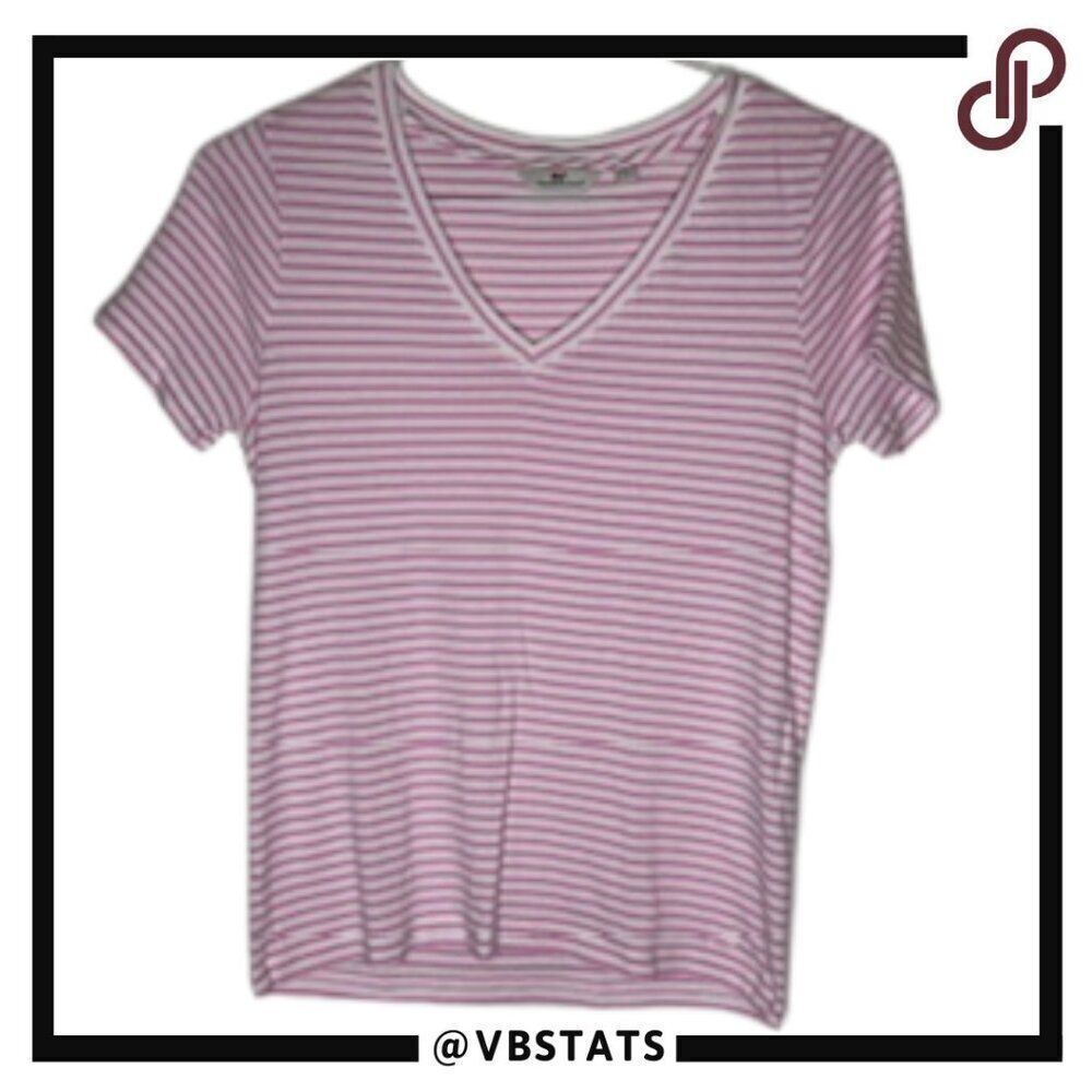 Vineyard Vines Women's V-Neck Short Sleeve Pink/White Striped Top Size…